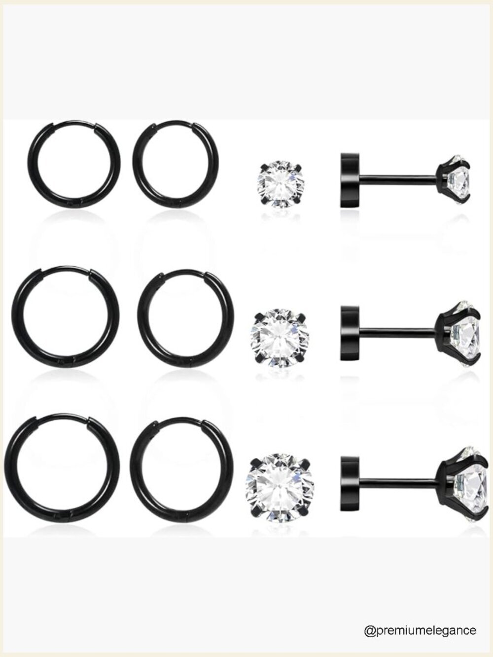 Surgical Steel Earrings Set 6 Pairs Huggie Hoops & Studs for Multiple Piercings